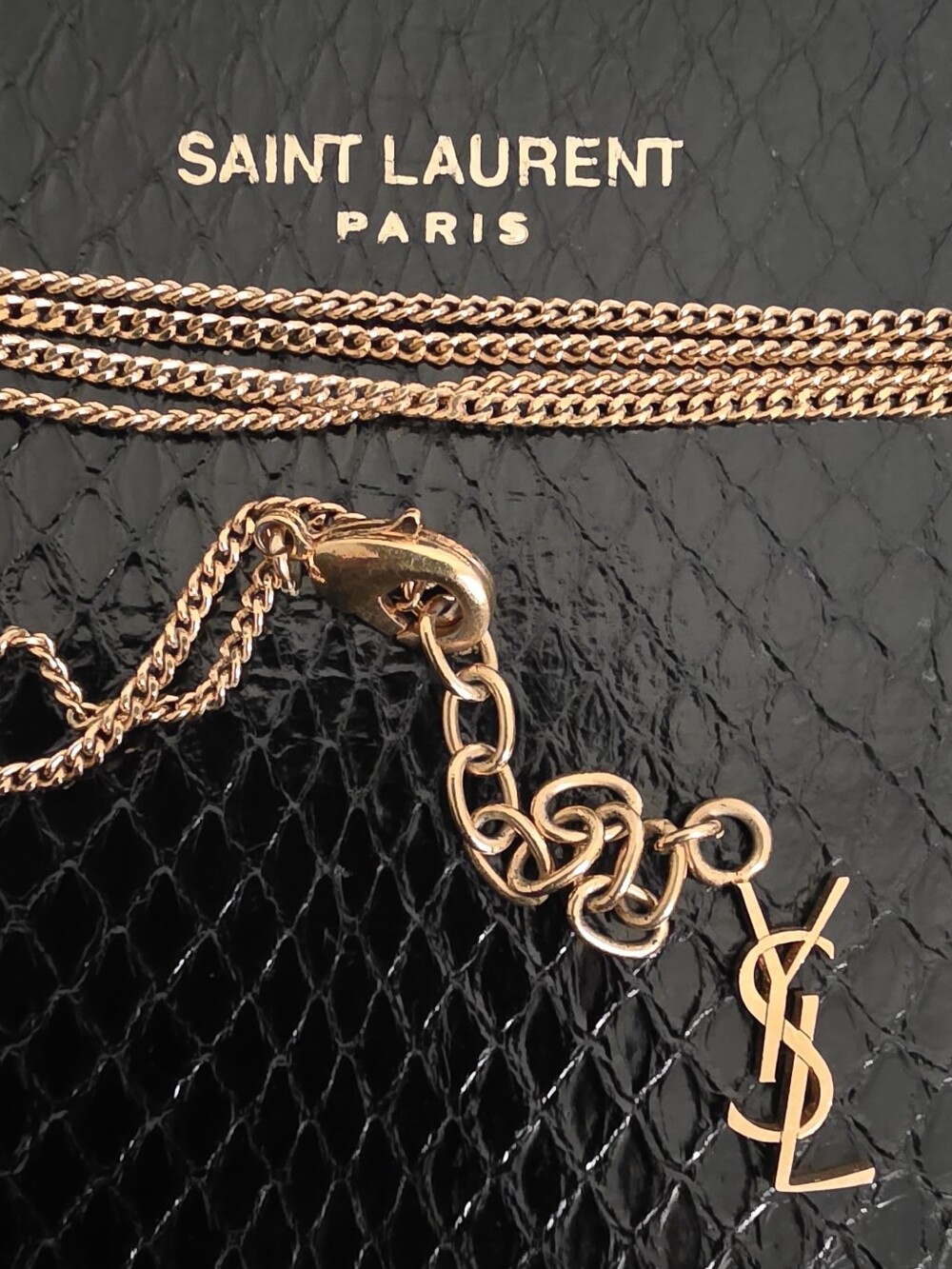 Saint Laurent Black Snake-Embossed Leather Chain Pouch with Gold Hardware - Picture 4 of 10
